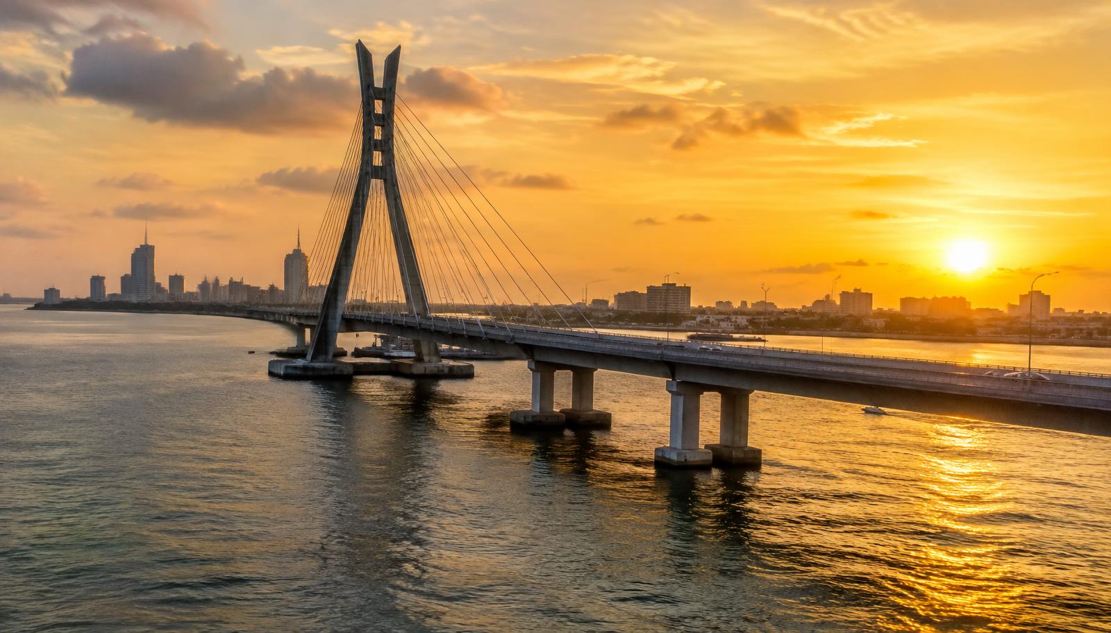 The Lekki-Ikoyi Link Bridge in Lagos at sunset